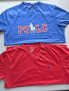 Polo Ralph Lauren Bundle 2 Size Small Blue Spellout/Red V-Neck Preppy Old Money